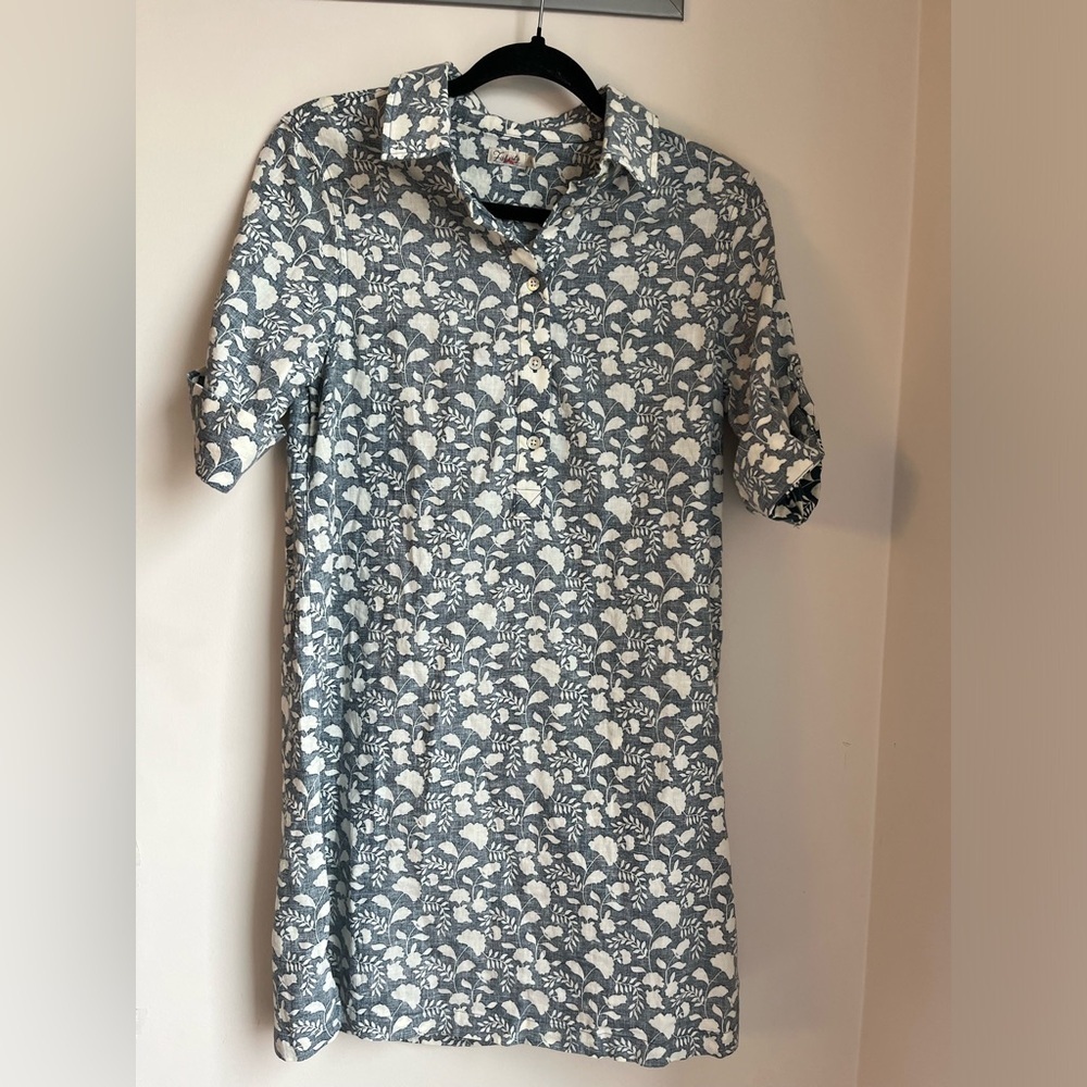 FAHERTY BRAND Penelope Indigo Floral Linen Shift Dress